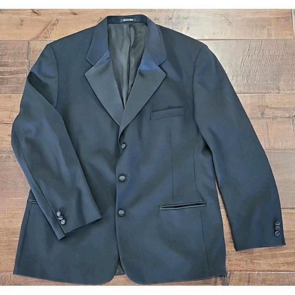 Vtg Vito Rufolo‎ 48R Italy Super 120s Wool Black Mens Tux Tuxedo Dinner Jacket